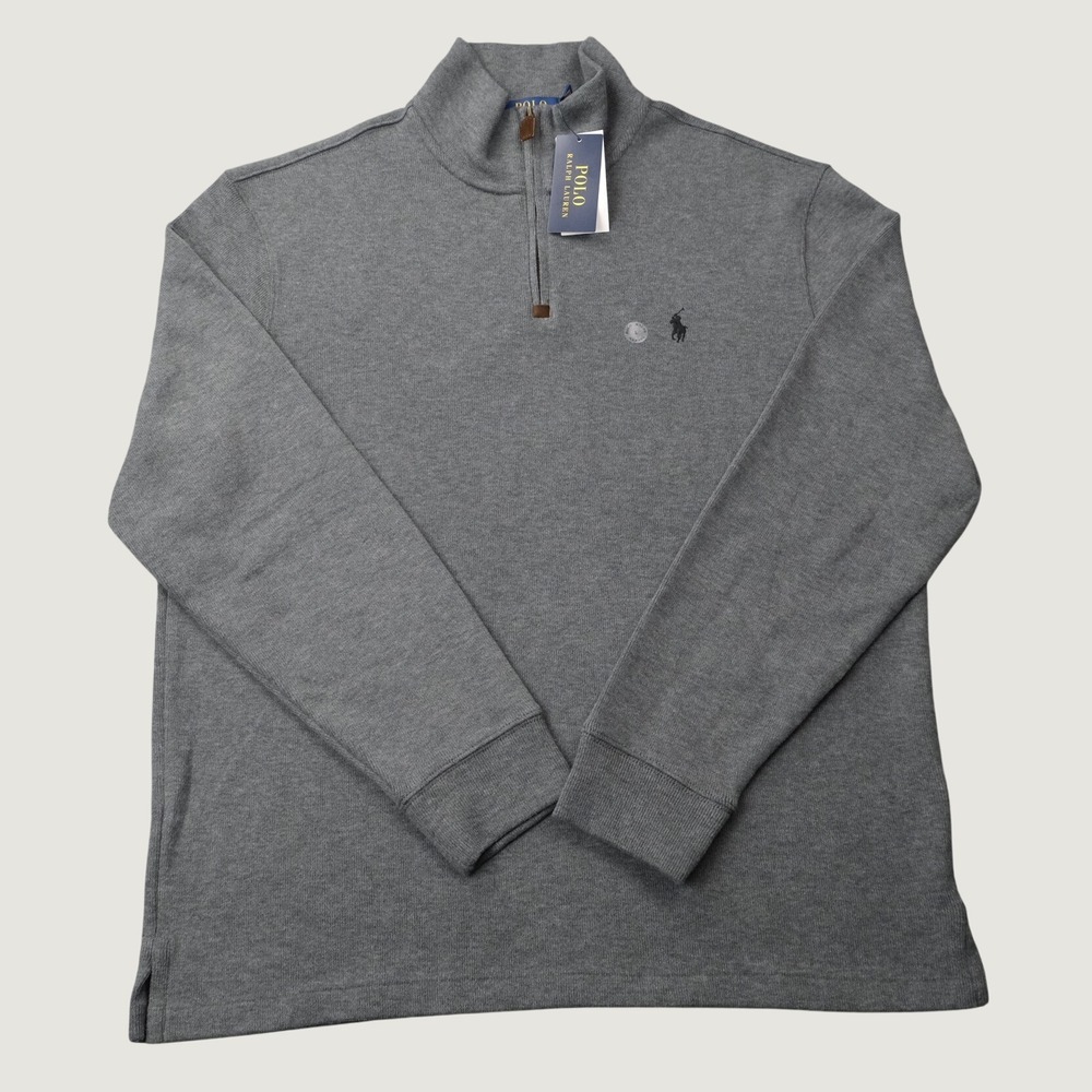 Polo Ralph Lauren Quarter Zip Pullover Size L Grey Cotton Classic Fit NWT